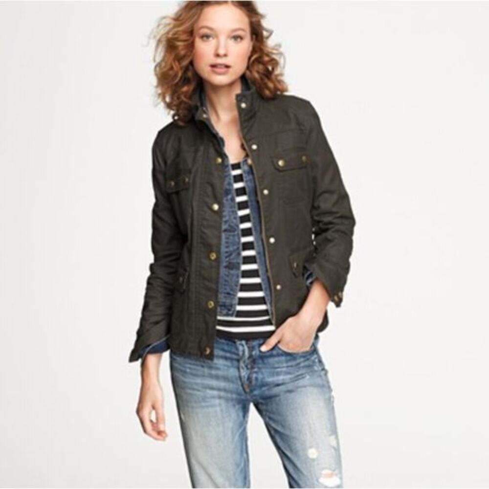 J.Crew Women’s The Downtown Field‎ Jacket Navy Blue Waxed Cotton Military XS